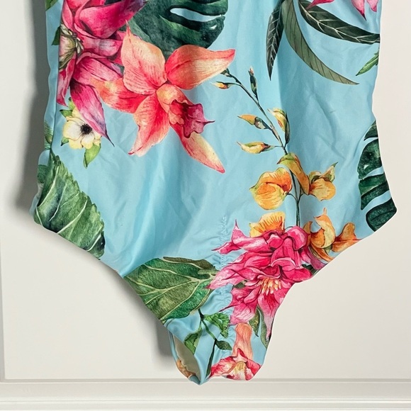New! Leonisa Blue Floral Back Hardware Ring One Piece Swimsuit 35127 - Picture 5 of 11